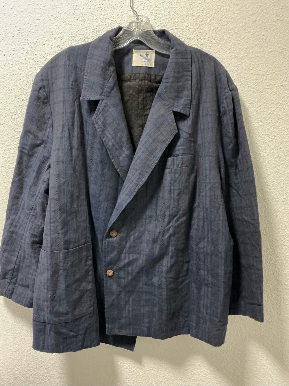 Twine fair trade cotton jacket sz L handmade indigo blue quilted blazer boho